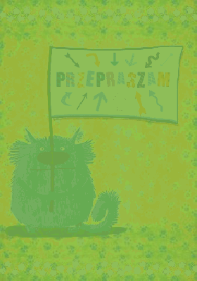 Niebieski kotek z napisem przepraszam